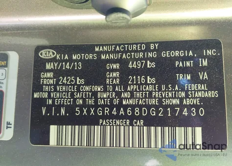 2013 Kia Optima Sx from USA, damaged, VIN 5XXGR4A68DG217430